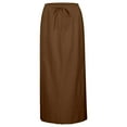 thumbnail image 5 of RUTAYY Women Casual High Waist Drawstring Elastic Waist Midi Skirt With Back Slit For Daily Vacation Spring Summer Basic Solid Color Skirt Flowy Swing Pleated Beach Skirts, 5 of 6