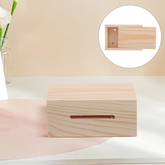 Yardwe Wood Craft Storage Box Light Brown for Music Box Movement Cover and DIY Assembly Projects