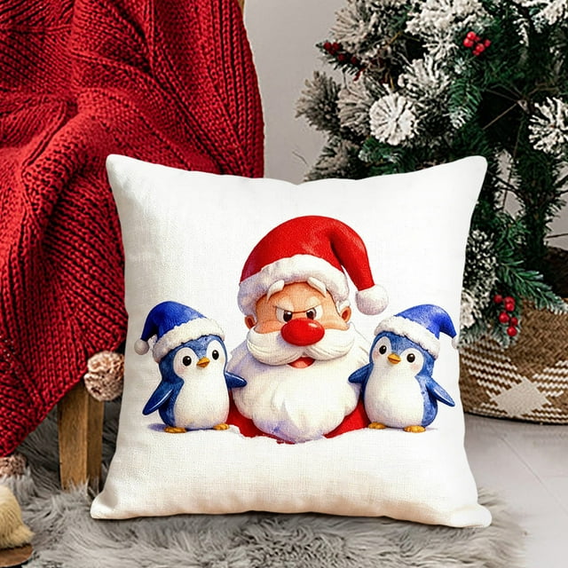 Funda de almohada navideña con estampado divertido, funda de cojín de lino para sofá, decoración del hogar, funda de cojín familiar, funda de almohada cuadrada