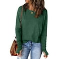 thumbnail image 2 of DDAPJ pyju Women's Long Sleeve T-Shirt Basic Solid Crewneck Pullover Blouses Loose Casual Tunic Tops with Thumb Holes Army Green S, 2 of 8