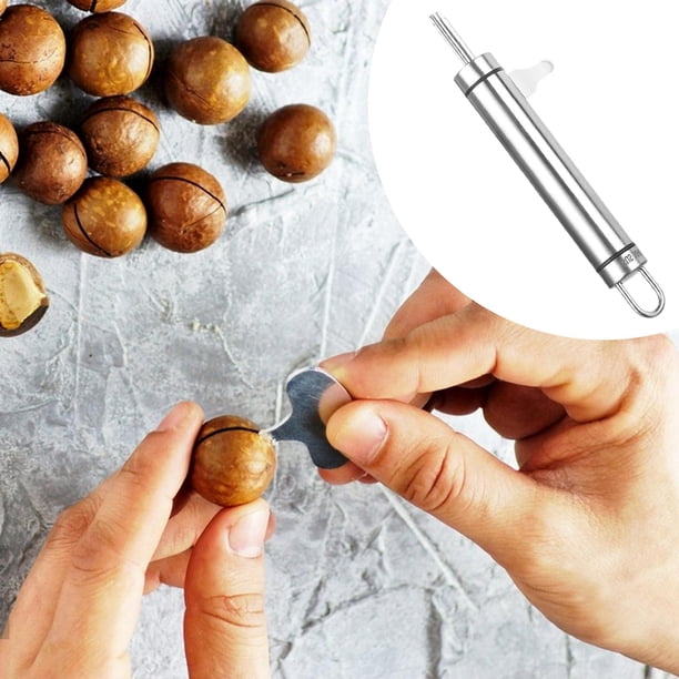 Abridor de nueces de macadamia, utensilio de cocina compacto y multifuncional, de acero inoxidable, para nueces pecanas, almendras y de macadamia.