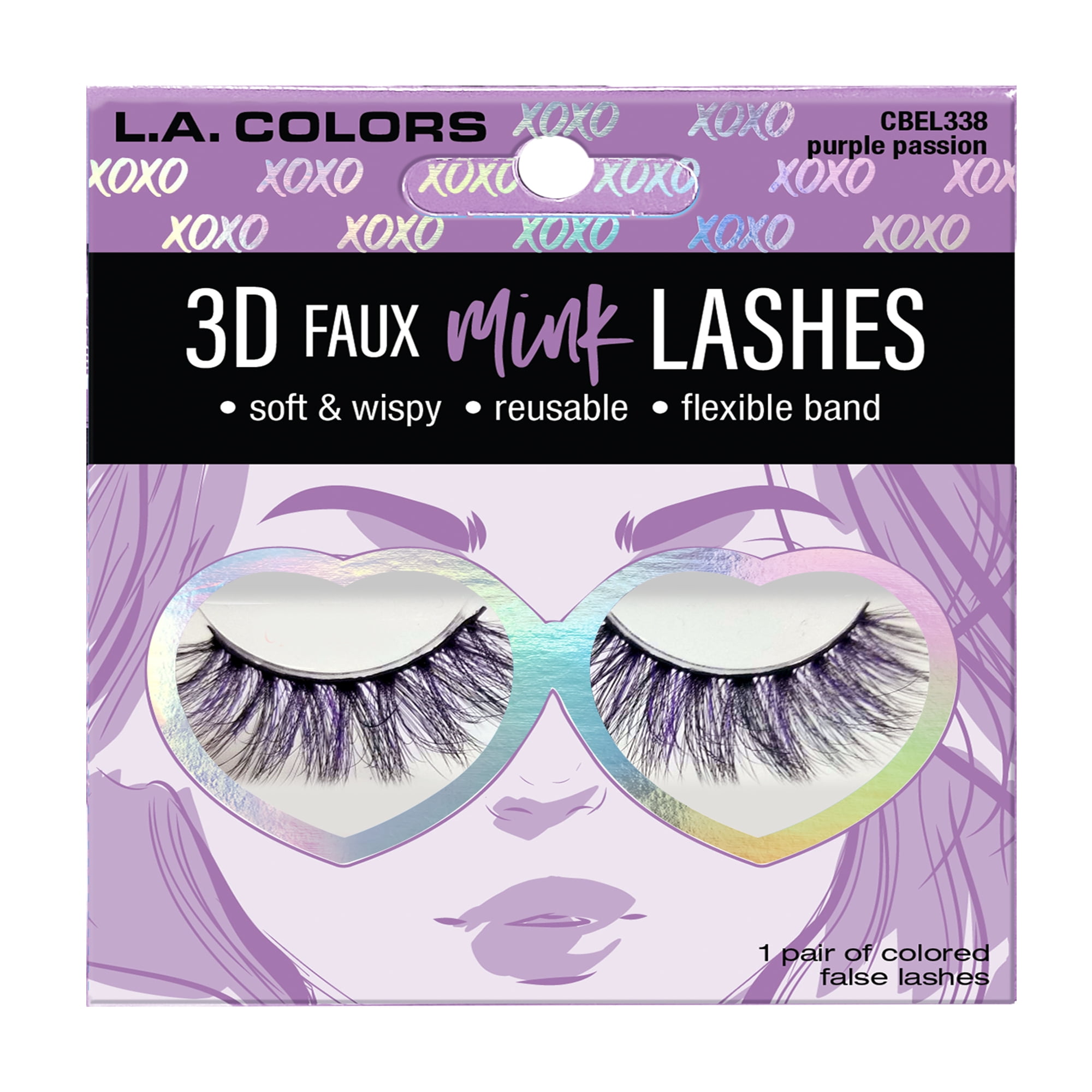 L.A. COLORS Eyelash, 3D Mink, Purple Passion, 1 pair