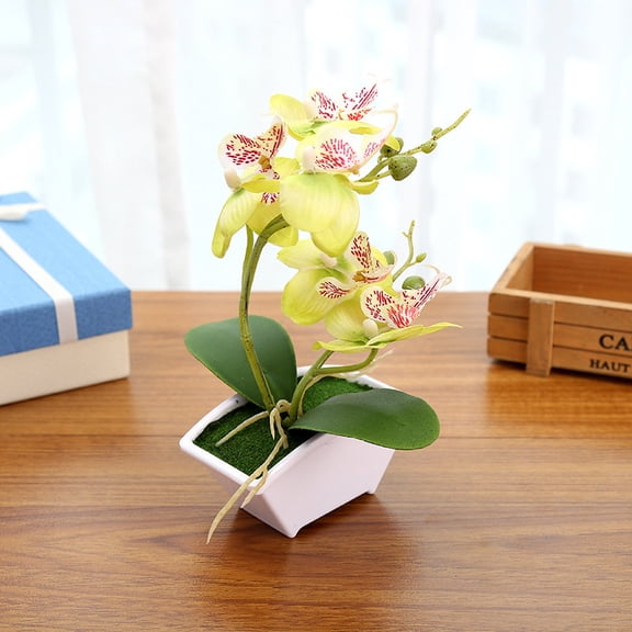Mictong artificial orchid fake potted plants, 8.67 inch small fake plants, realistic orchid decoration, high-quality indoor fake potted plants, suitable for home decoration, 1 piece, green