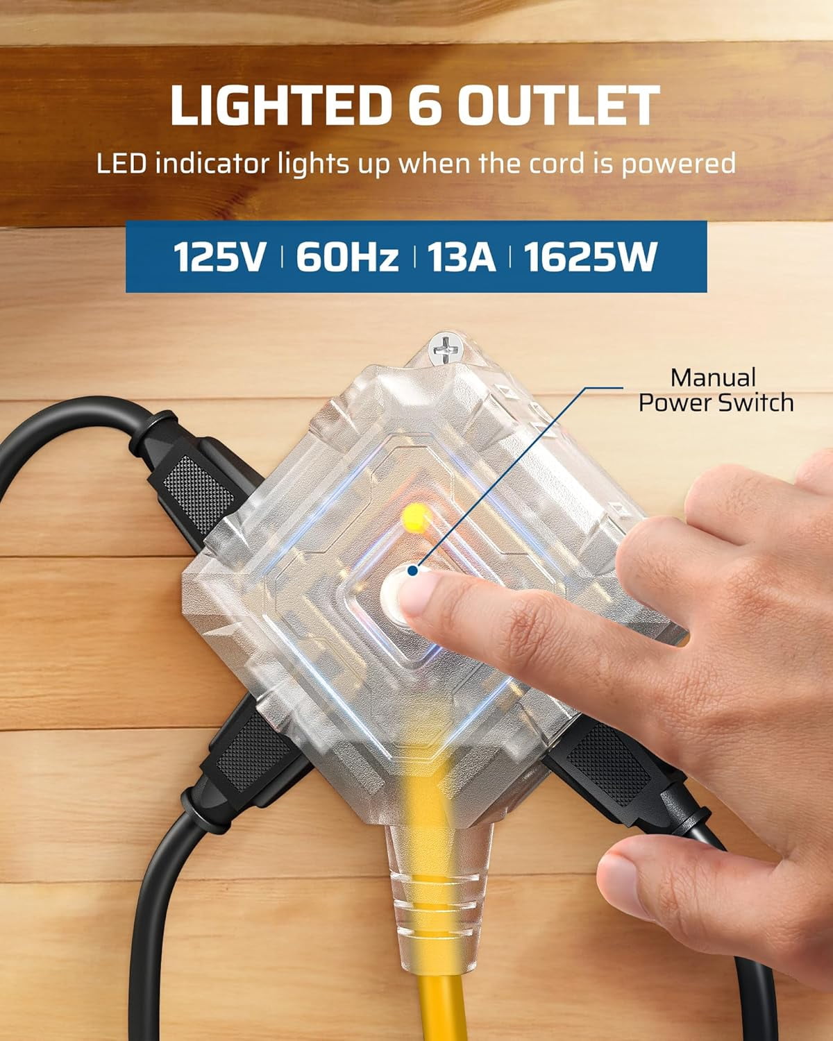 30 Ft Retractable Extension Cord Reel, Ceiling/Wall Mount 16/3 Gauge SJTW Power Cord with 6 Grounded Outlets, Twist-Lock Stopper, 10 Amp Circuit Breaker, Metal Covering, UL Listed
