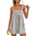 thumbnail image 2 of HKYNLAG Women Casual Strappy Romper Summer Spaghetti Strap Jumpsuits Sleeveless One Piece Overalls with Pockets Gray L, 2 of 6
