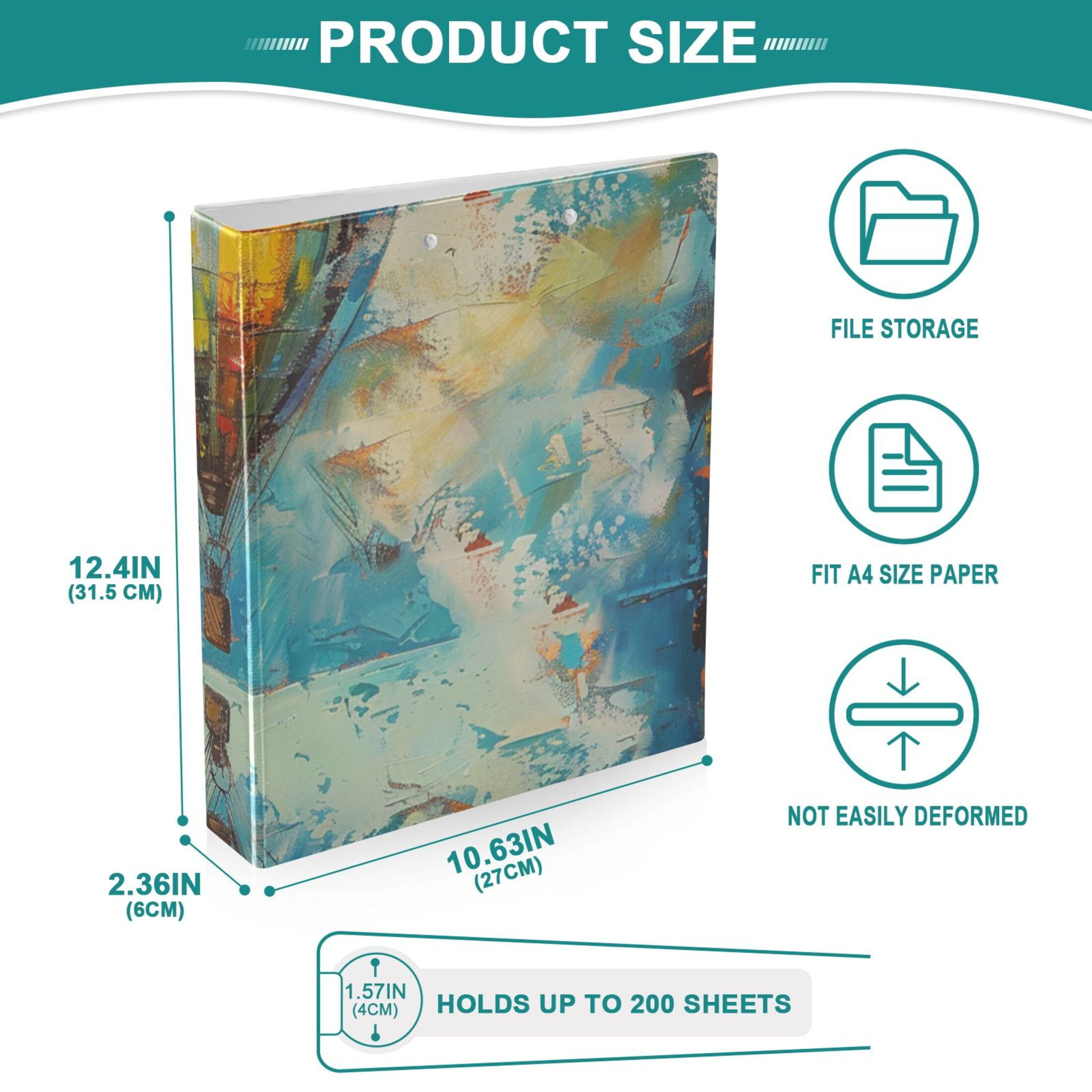 Hot Air Balloon 3 Ring Binders 1.5 inch Hardcover File Folders with Interior Pockets A4 Size Organizer for School Office Hospital