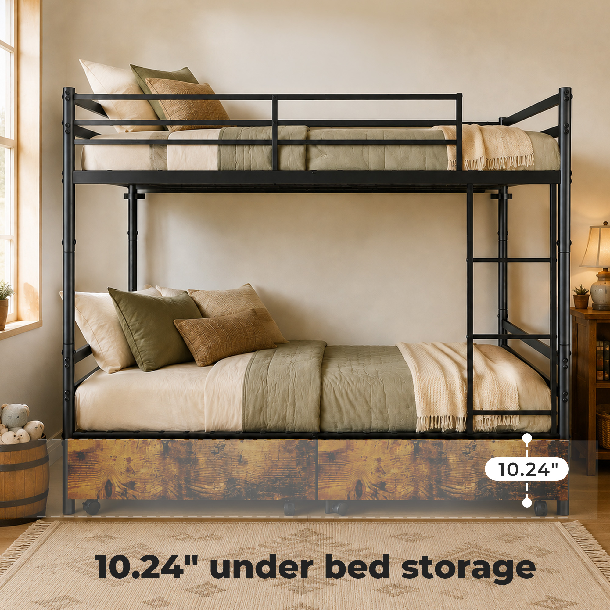 Alvantor Bunk Bed Twin over Twin for Kids, Metal Bunk Bed with Drawers, Converted Into 2 Twin Bed Black