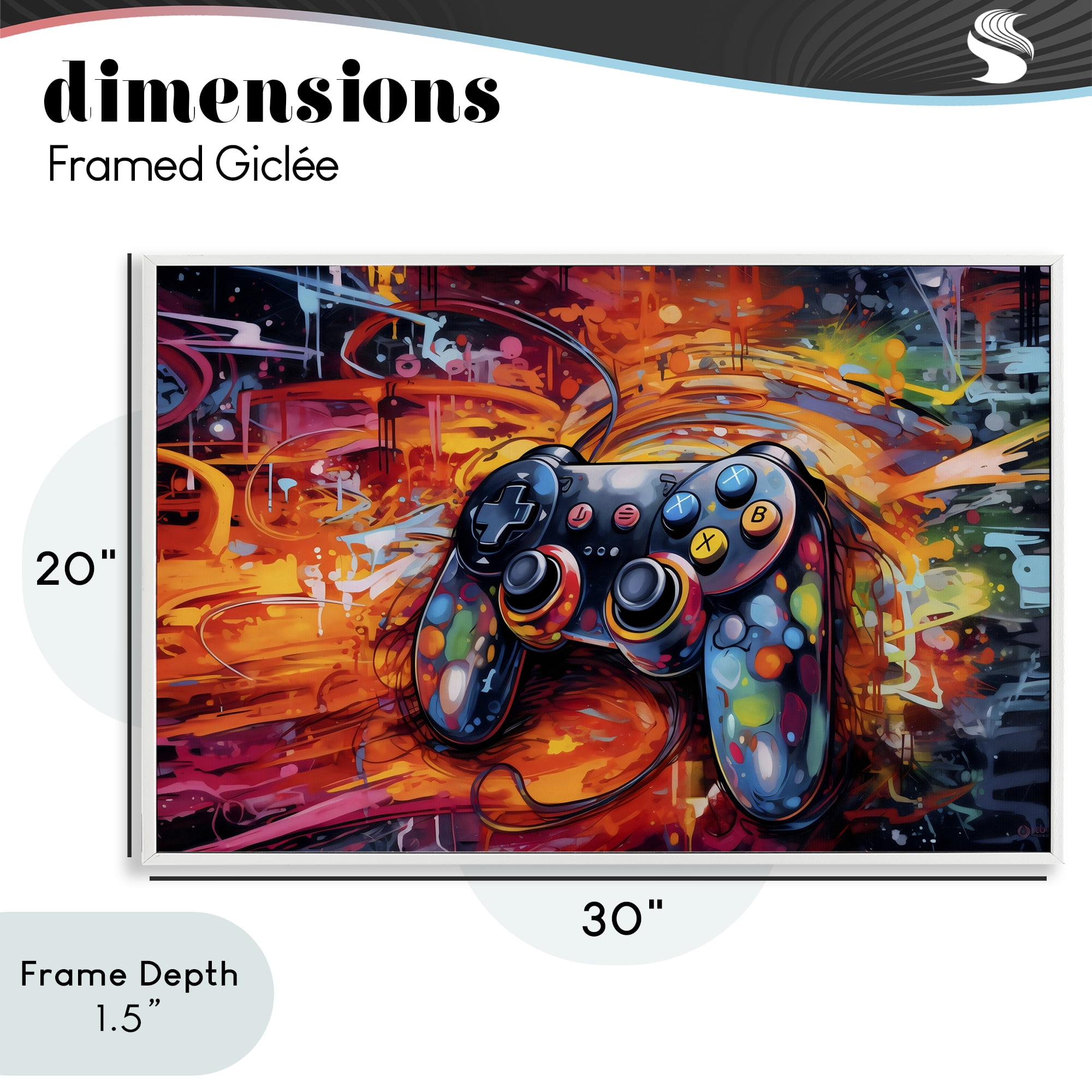 Stupell Industries Gaming Swirl Controller Energy White Framed Giclee Art, design by Creative Studio