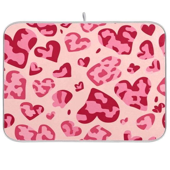 Iauyy Dish Drying Mat for Kitchen Counter, Super Absorbent & Hanging 16x18 / 18x24 Inch (S/M) Heart Pattern