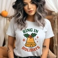 thumbnail image 2 of Ring in Holidays Shirt | Festive Bell Graphic Tee with Holly | Unisex Casual T-Shirt, White, Size S, 2 of 6