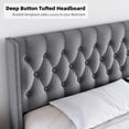 thumbnail image 4 of King Size Bed Frame with Headboard, Modern Queen Bed Frame, Deep Button Tufted Headboard with Wingback, Velvet Upholstered Platform Bed Frame, No Box Spring Needed, Easy Assembly, Gray, 4 of 5