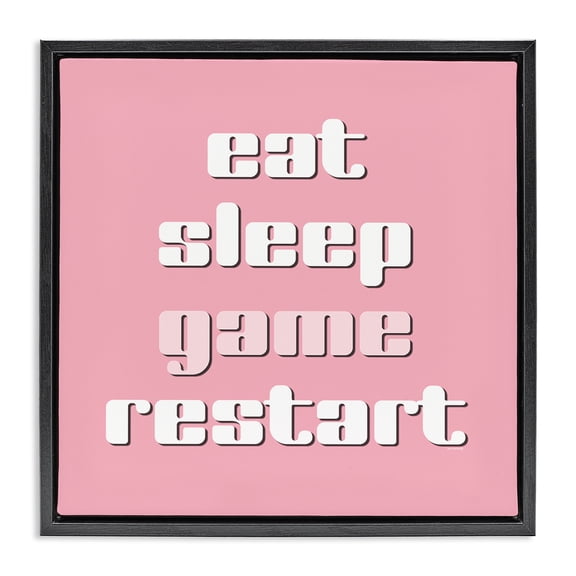 Stupell Industries Gamer Phrases on Pink Quotes and Sayings Painting Black Floater Framed Canvas Art Print Wall Art, 18 x 18