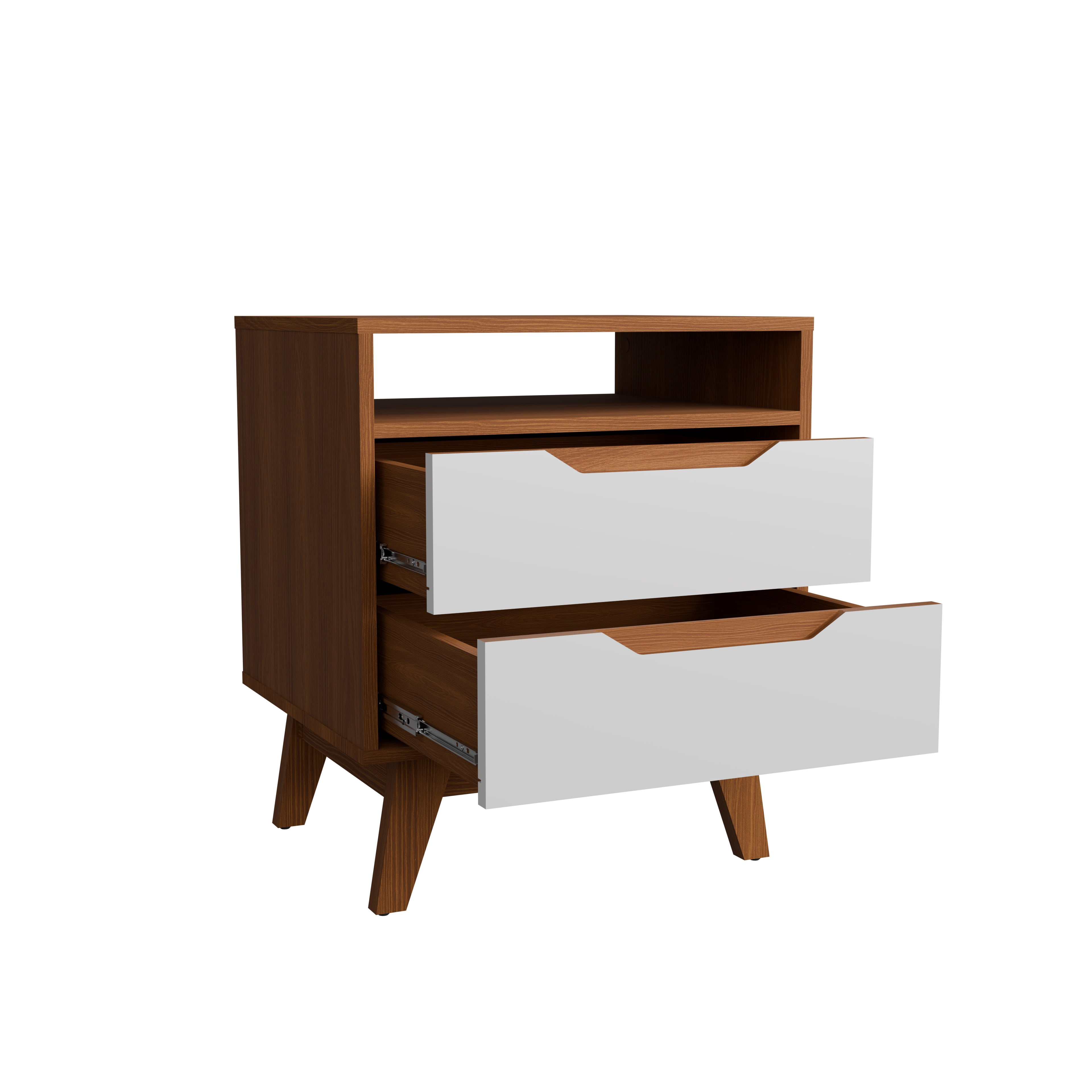 Kappesberg Paris 2-Drawer Nightstand with Open Shelf and Built-in Handles - Golden Oak/White - for Adults and Teens