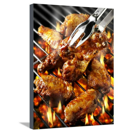 Chicken Wings on Barbecue Rack Stretched Canvas Print Wall Art By Paul