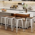 thumbnail image 2 of Alunaune 26" Metal Bar Stools Set of 4 Industrial Backless Counter Height Barstools Stackable Kitchen Patio Stool Wood Top-White, 2 of 4