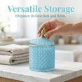 thumbnail image 4 of REGALWOVEN Vintage Embossed Glass Jar with Lid, Decorative Bathroom Canister for Cotton Ball & Swab, Home Decor Blue Green 3.3" x 3.3" x 5.5", 4 of 5