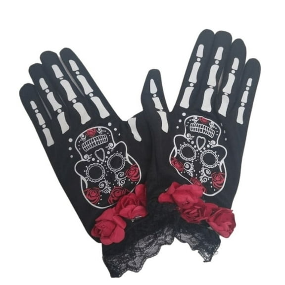 Skeleton Short Gloves - Day of the Dead - Costume Accessory - Teen Adult