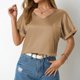 thumbnail image 4 of Top de manga corta de satén holgado para mujer, ideal para primavera/verano - Bolsillos, puños enrollados, estilo versátil - Tallas S-XL, ideal para la playa y los recados, 4 of 8