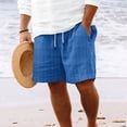 thumbnail image 3 of Casual Mens Linen Shorts with Drawstring Elastic Waist Shorts Lightweight Summer Beach Linen Shorts Flat Front Cotton Linen Wear with Pockets,Blue XL, 3 of 4