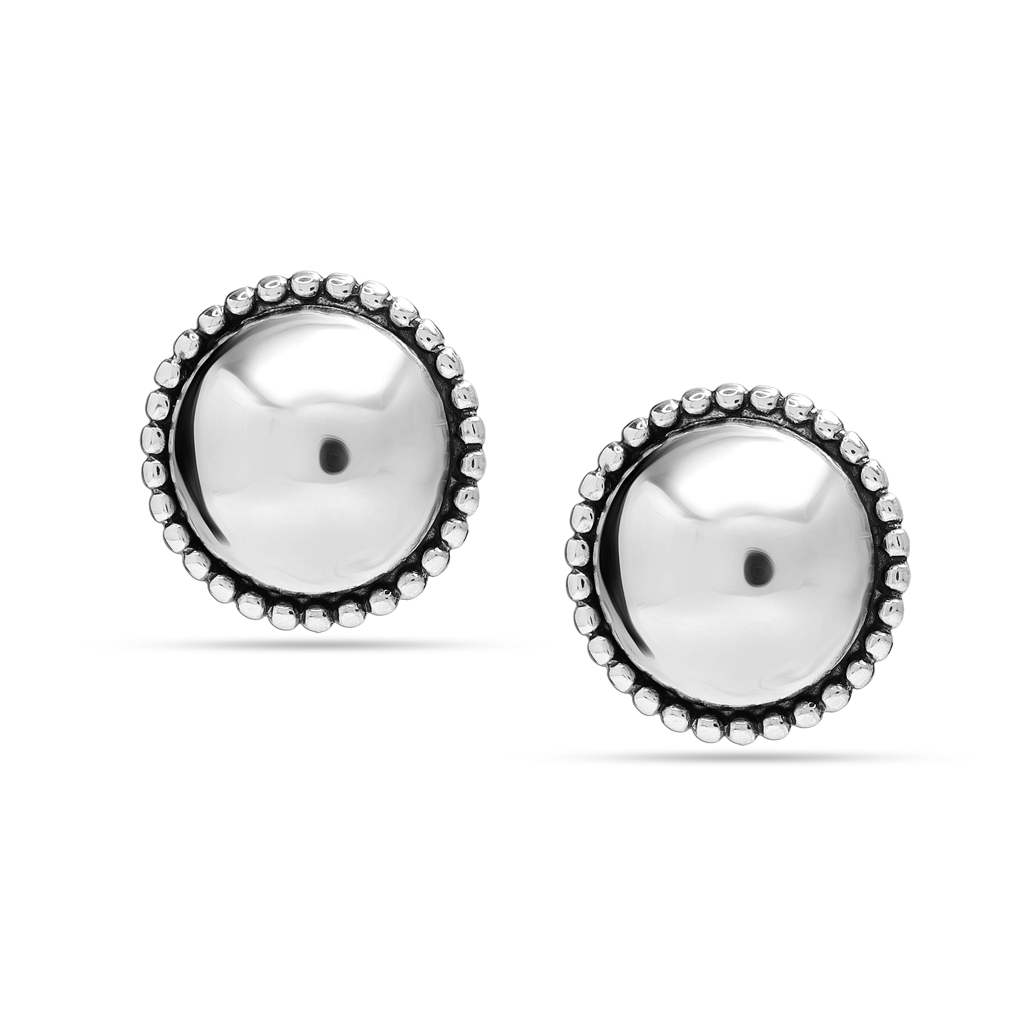LeCalla 925 Sterling Silver Round Antique Dome Omega Back Stud Earrings Jewelry Gifts for Women and Teen 15MM