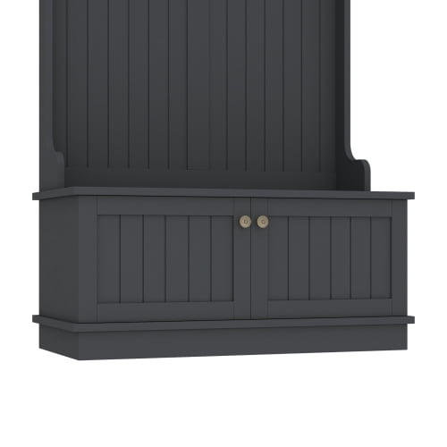 4-in-1 Wood Hall Tree with Storage Shoe Bench and Cabinet, Coat Rack with Metal Double Hooks and Display Shelves, Black