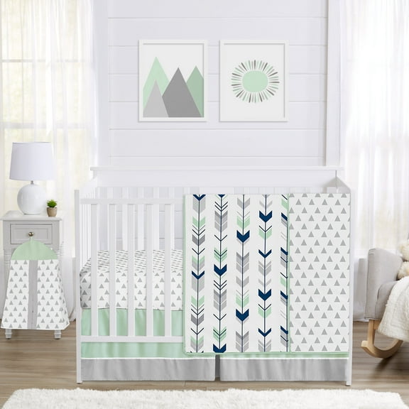 Sweet Jojo Designs Mod Arrow Grey Blue and Green 4 Piece Crib Bedding Set