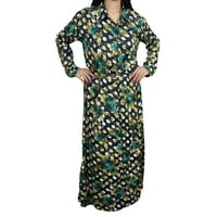 Mogul Womens Maxi Dress Button Down Floral Print Long Sleeves Holiday Resort Caftan Dresses L