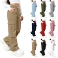 thumbnail image 2 of Spazoro Girls Cargo Pants with Multi‑Pockets, Solid Color Loose Fit Wide Leg Drawstring Elastic Waist Casual Street Trousers Blue Size 10-11, 2 of 3
