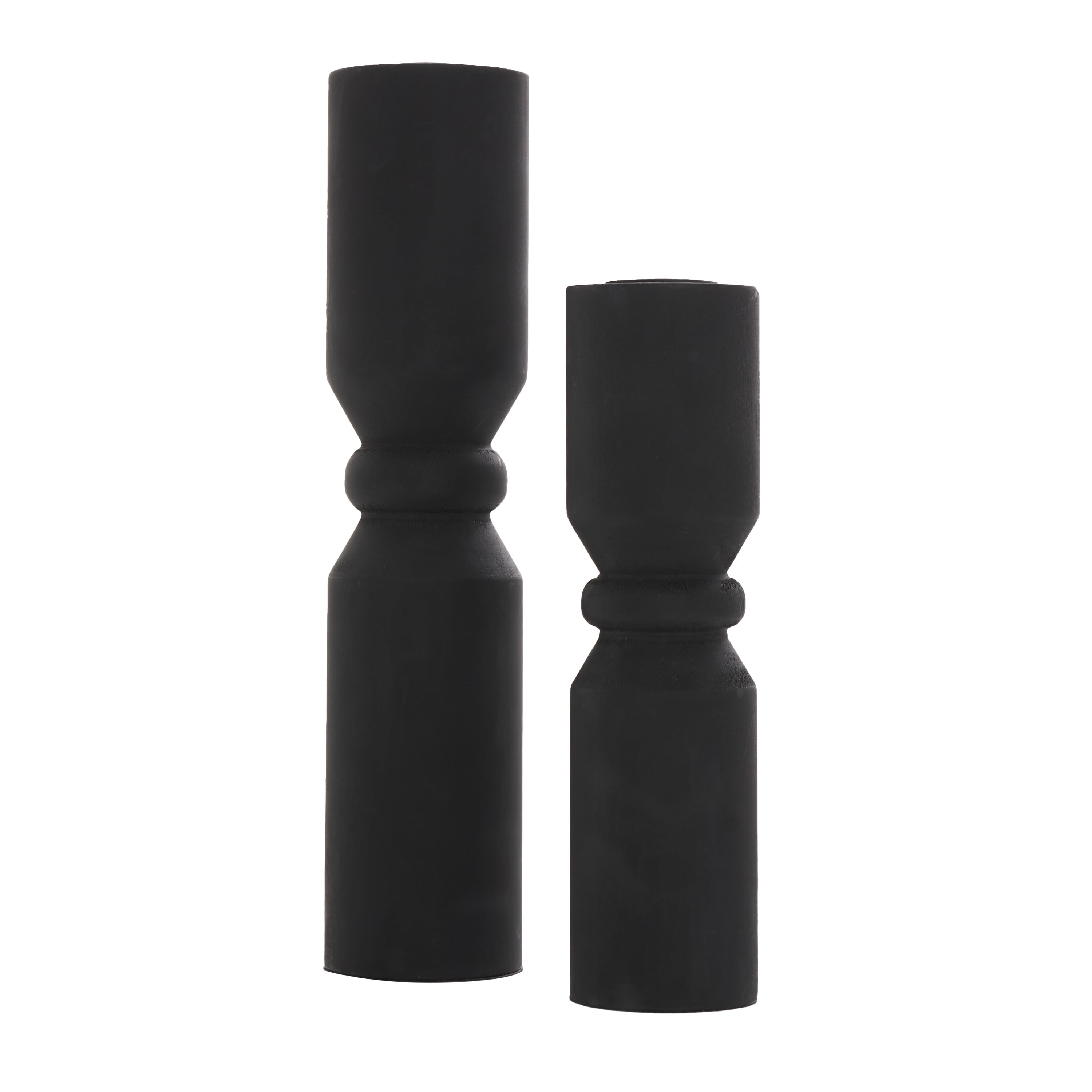 DecMode 2 Candle Black Wood Minimalistic Tapered Candle Holder, Set of 2