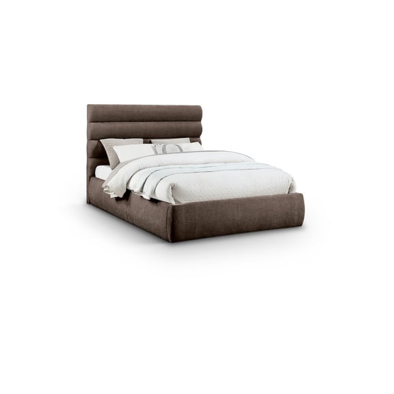 Meridian Furniture Adam Brown Chenille Fabric Queen Bed
