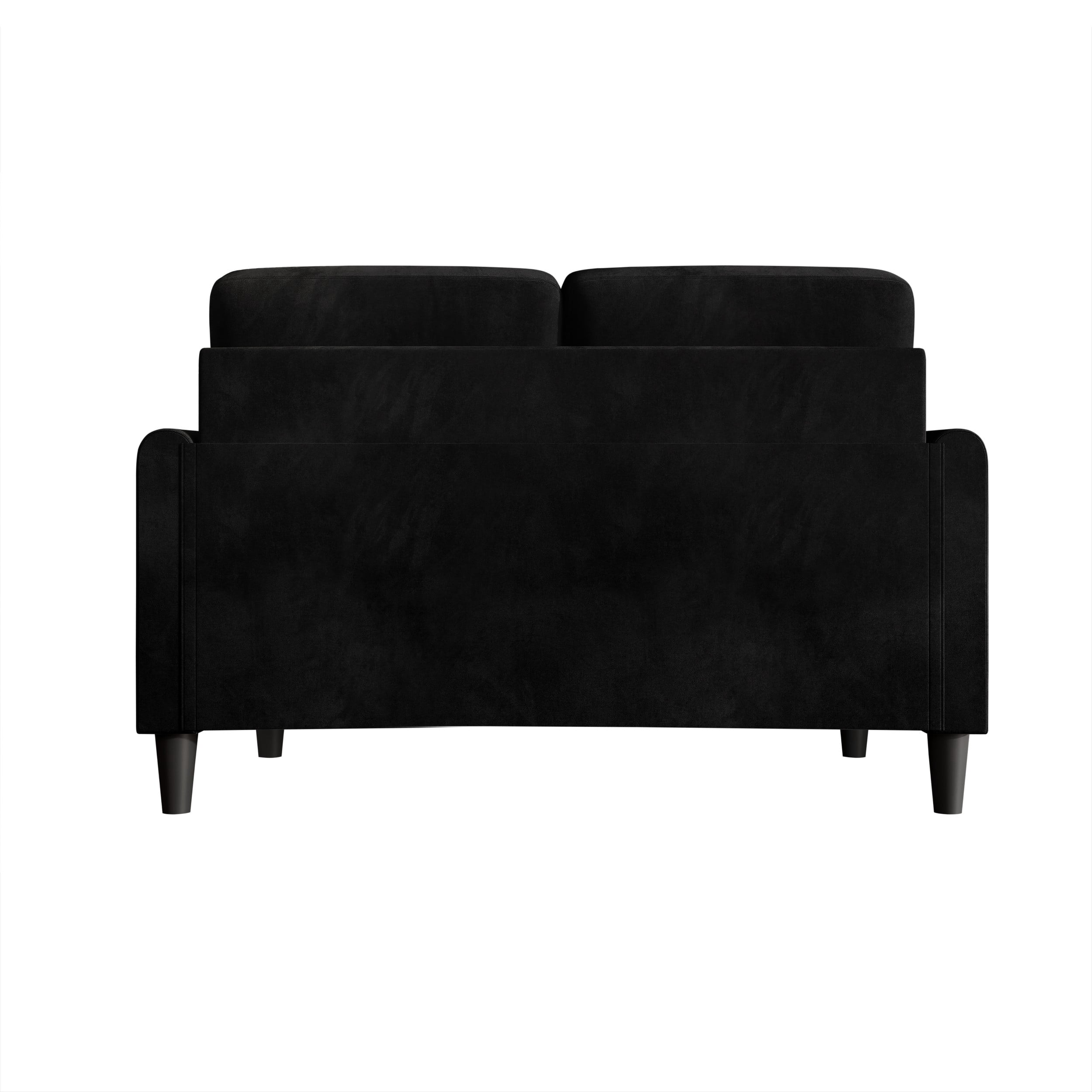 Home Design Goliad Velvet Arm Loveseat with Pocket Spring, Soft Cushions, Clean Lines Design, Black