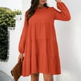 thumbnail image 2 of LLYwey s Fall Dresses for Women Solid Color Round Neck Lantern Long Sleeve Bodice Dress New Dressy Dresses Red L, 2 of 5