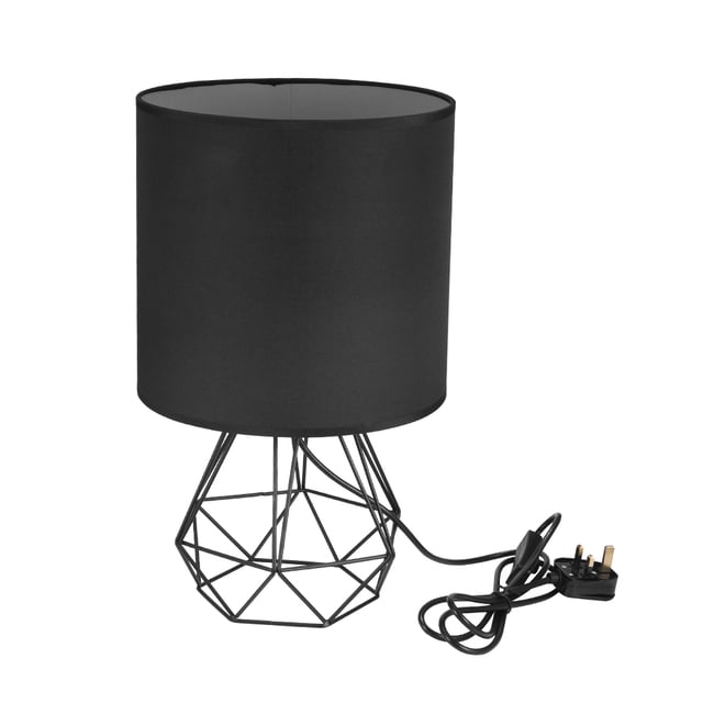 Lámpara De Mesa Con Cubierta De Tela Para Dormitorio Y Sala De Estar Simple Con Soporte De Luz En Forma De Diamante Vogacara HA027805-17