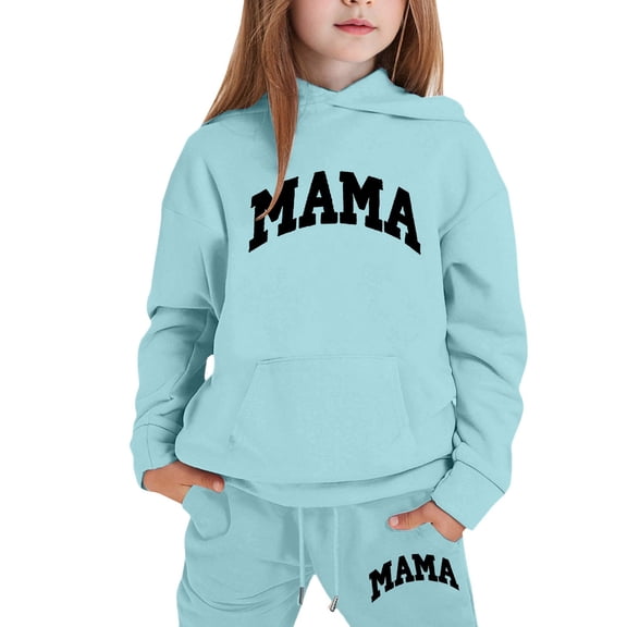 lnmuld Two Piece Outfits Stylish Girls Hooded Sweatshirt Outfit Set with Letter Print Design for Everyday Casual Wear Comfortable and Childrens Apparel Solid Color Size:9-10 Years