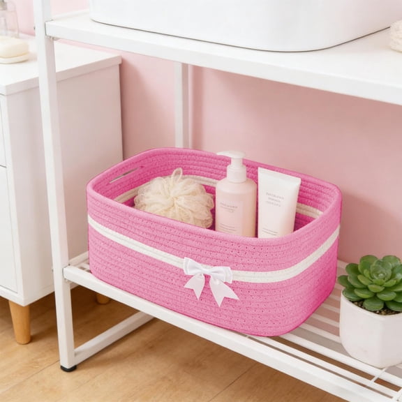 Storage Basket, Woven Fabric Storage Bin with Handles, Lightweight Collapsible Basket for Home Organization, Bedroom, Living Room, Closet