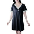 thumbnail image 2 of Sleep Dresses for Women Soft Cotton V Neck,Sriper Plus Size Womens Pajamas,Casual Crewneck Short Sleeve Dresses,Loungewear Sleepwear,Pijamas Para Mujer Clearance,Black XL, 2 of 3