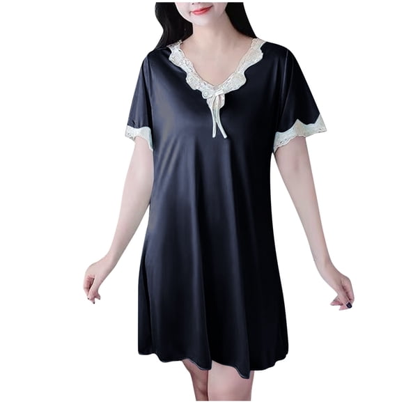Qtocio Chemises de Nuit pour Femmes Vêtements de Nuit, Chemises de Nuit pour Dames Imprimé Col Rond Robe de Sommeil Décontractée Longue Robe d'Été pour la Maison
