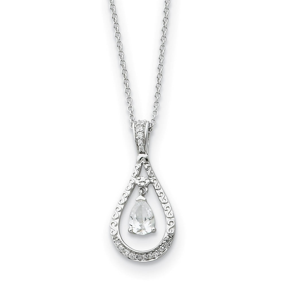 925 Sterling Silver April CZ Stone Never Forget Tear 18in Birthstone Necklace; for Adults and Teens; for Women and Men