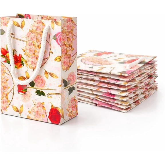 Small Gift Bags with Handles Set of 6, Decorative Paper Gift Bags for Party Favors Birthday Wedding Gifts 4.5 x 2.5 x 6 Inch