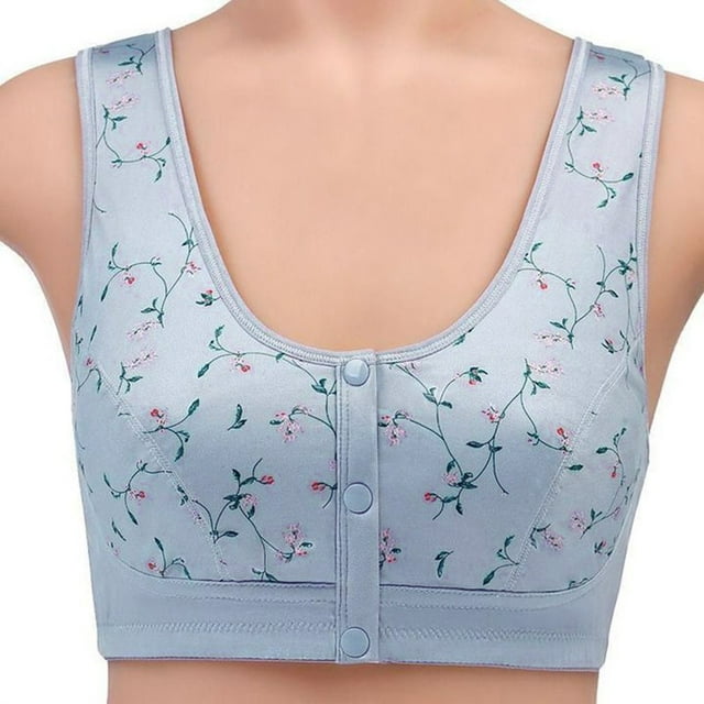 AMERTEER Wome No Steel Ring Front Button Vest Style Floral Print Bra