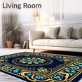thumbnail image 2 of ODIKA 4'x6' Machine Washable Non-Slip Area Rug, Boho Midnight Vine Motif with Stylized Foliage and Abstract Blooms High Traffic Rug, Blue, 483390, 2 of 7