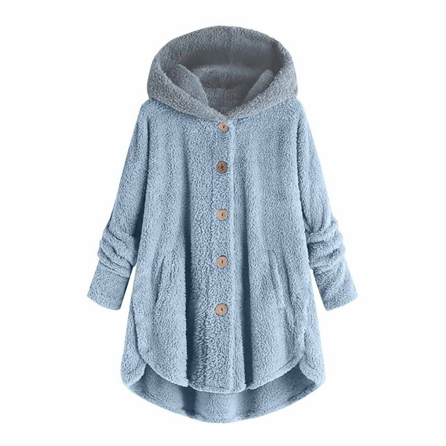 Lindbes Clearance Womens Plus Size Button Jacket Plush Solid Color Hooded Jacket Loose Cardigan Coat Winter Jacket Sweater