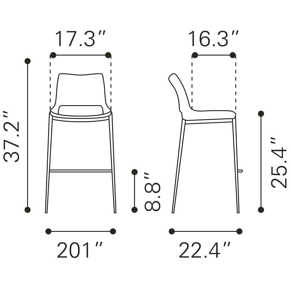 Ace Counter Stool Black & Silver Counter Stool, Modern Style, Plush and durable faux leather fabric, Stainless Steel, Indoor Bar