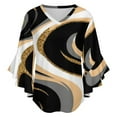 thumbnail image 5 of Gold Glitter Marble Swirls Design Women's V-Neck Blouse With 3/4 Ruffled Bell Sleeves Casual Top Ladies Blouses, 5 of 7