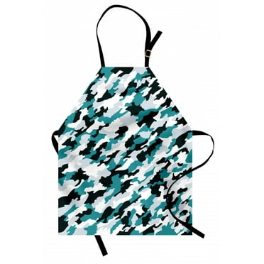 Camo Apron Aquatic Ocean Sea Inspired Illustration Navy Tile Concealment Texture, Unisex Kitchen Bib Apron with Adjustable Neck for Cooking Baking Gardening, Teal White and Dark Green, by Ambesonne