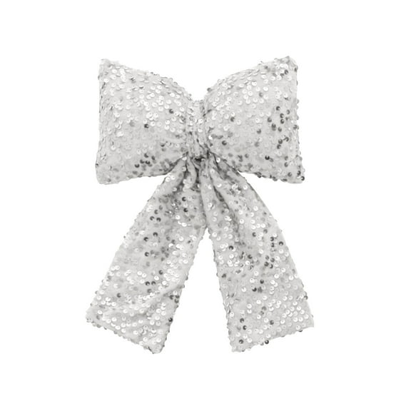 Btomtd 11.81"x7.87" Sequined Bow Pendants for Christmas Tree and Window Display Decorations Sparkling Holiday Ornaments and Festive Bows for Seasonal Arrangements, Silver