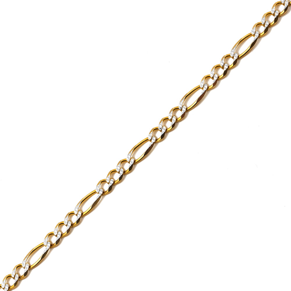 Womens 10K Yellow Gold 3.5mm Diamond Cut Pave Figaro Chain Bracelet Anklet 7"-9" 