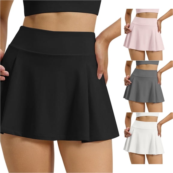 Wxolcjlv Womens Solid Pleated Athletic Skort High Waist Active Feature Workout Skorts