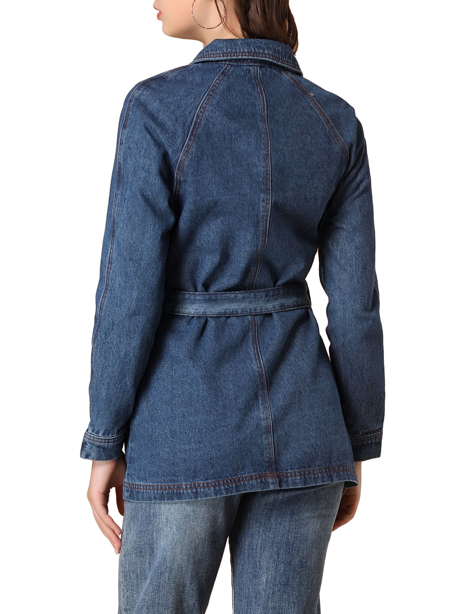 DARING DIVA Woman's Boyfriend Tie Waist Denim Jacket with Pockets M Medium Blue