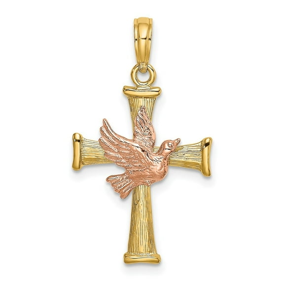 Diamond2Deal 14k Two-tone Gold Finish Cross with Dove Pendant for Women (L- 1.11 in, W- 0.71 in)
